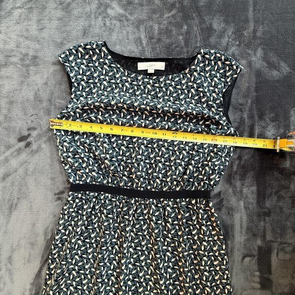 LOFT Dress Womens‎ Small Leaf Print Short Sleeve Belted Knee Length Polyester - Picture 4 of 12